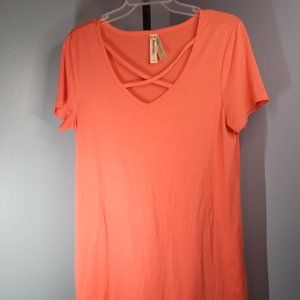 MEDIUM - SHORT SLEEVE SHORT SLEEVE BLOUSE, COLOR: PEACH / CORAL
